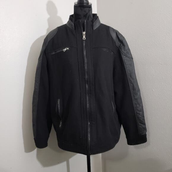 Black Burks Bomber Jacket Bay Men's Leather and Wool Sleeve and Sz Large - Picture 1 of 12